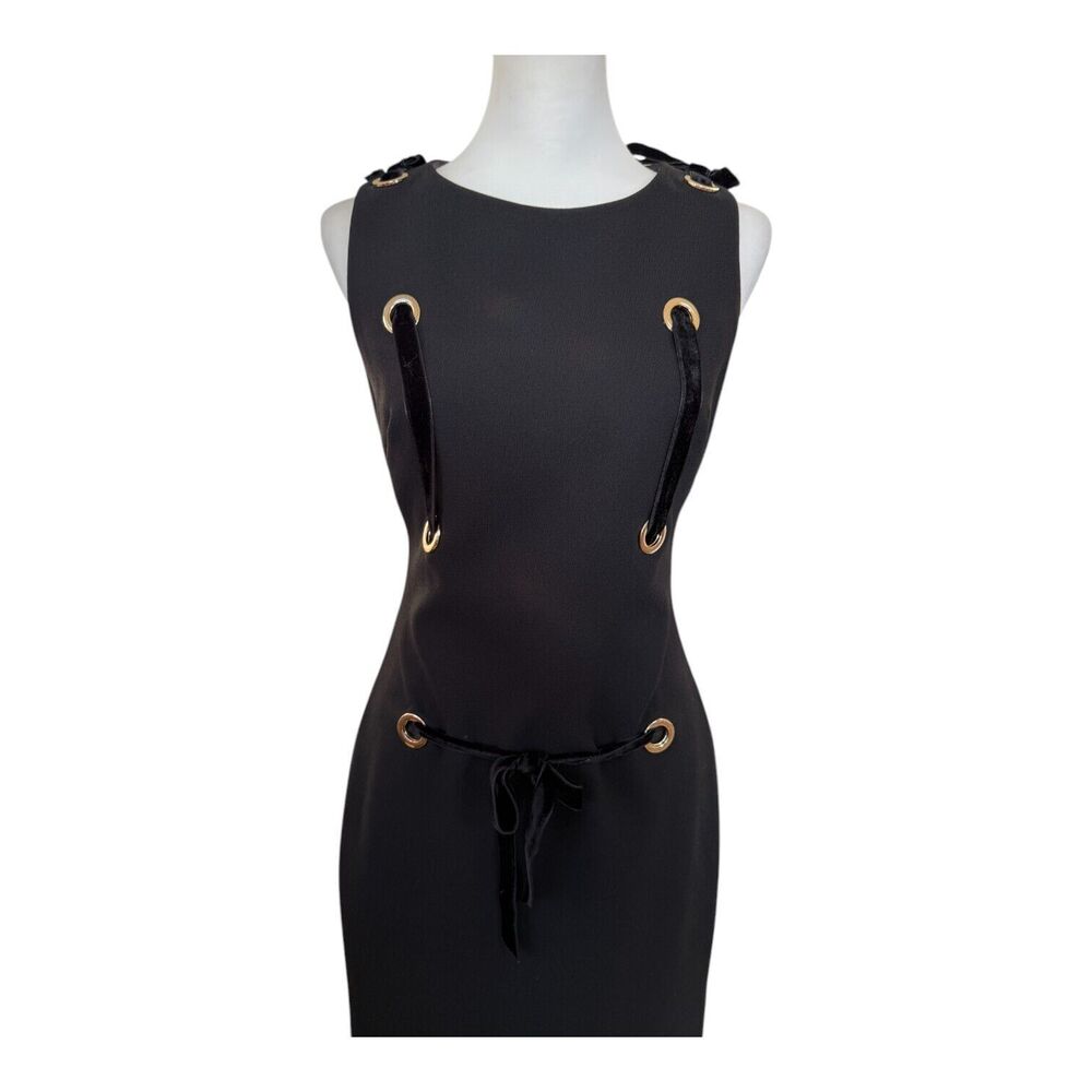 Badgley Mischka Black Cocktail Wedding Formal‎  Dress w/Velvet Ribbon Tie Sz 8